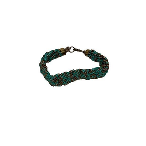 Turquoise Green and Gold‎ Tone Multi-Strand Woven Seed Bead Bracelet